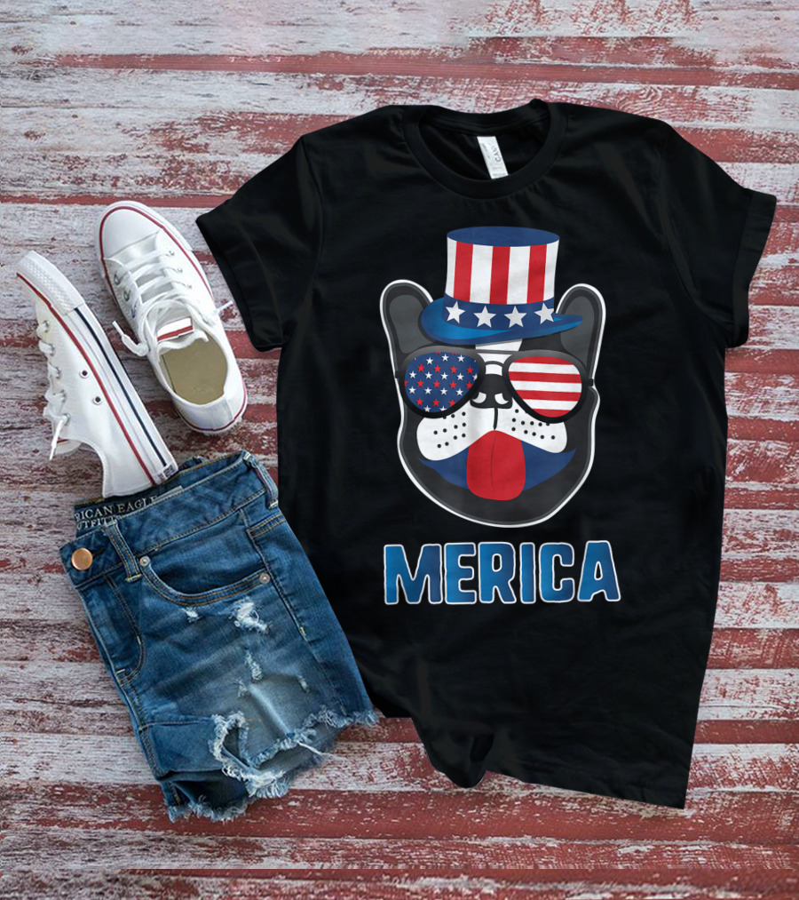 Merica Boston Terrier Dog Patriotic Uncle Sam Hat USA T-Shirt