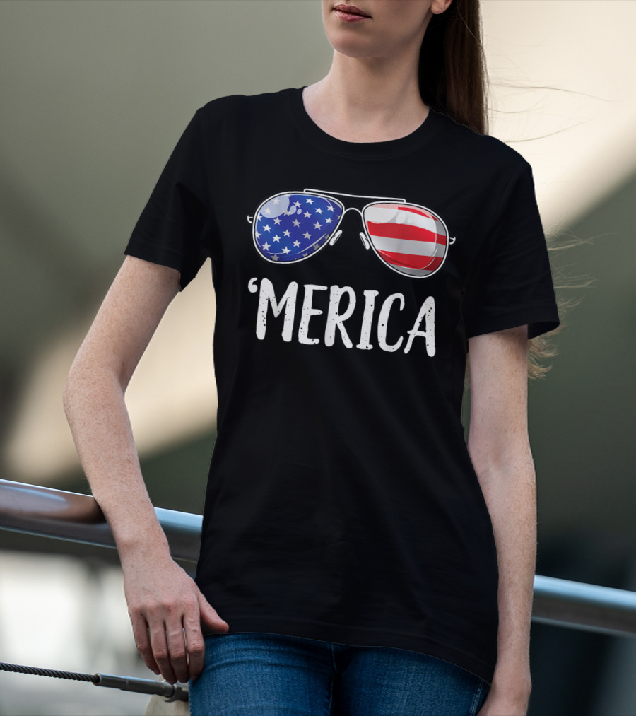 'Merica Sunglasses American Flag Fourth Of July T-Shirt