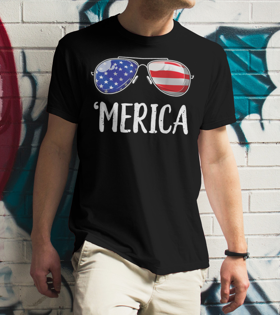 'Merica Sunglasses American Flag Fourth Of July T-Shirt
