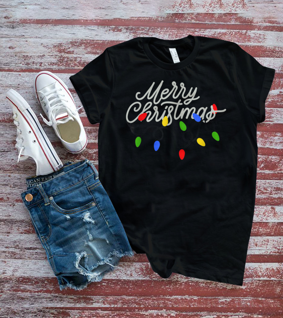 Merry Christmas Lights Colorful Bulbs T-Shirt
