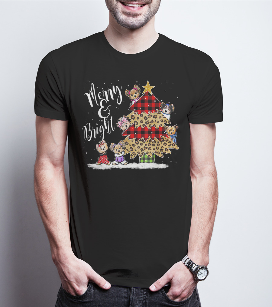 Merry Bright Plaid Leopard Christmas Tree Shih Tzu T-Shirt