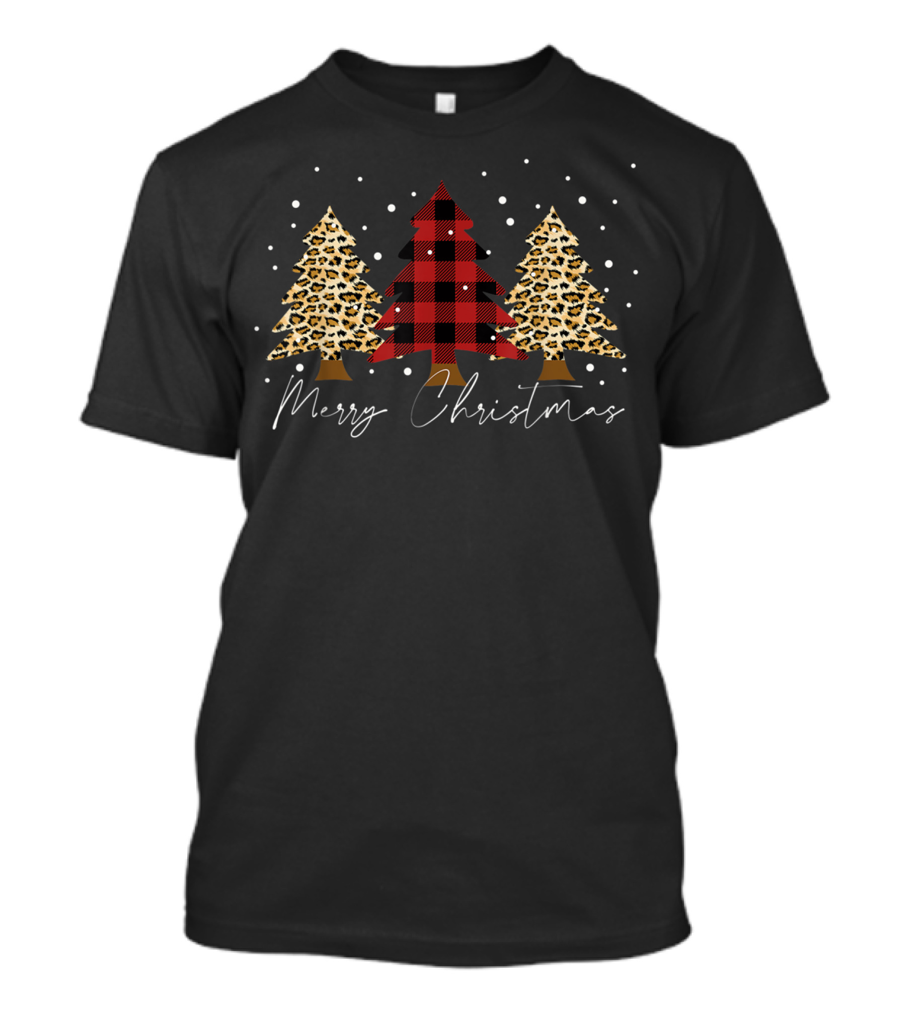 Merry Christmas Leopard Plaid Xmas Trees T-Shirt