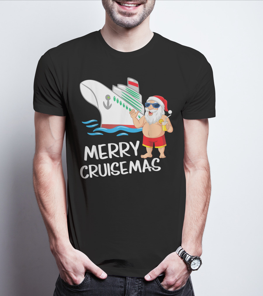Merry Cruisemas Santa Claus Tropical Vacation Cruise Ship T-Shirt