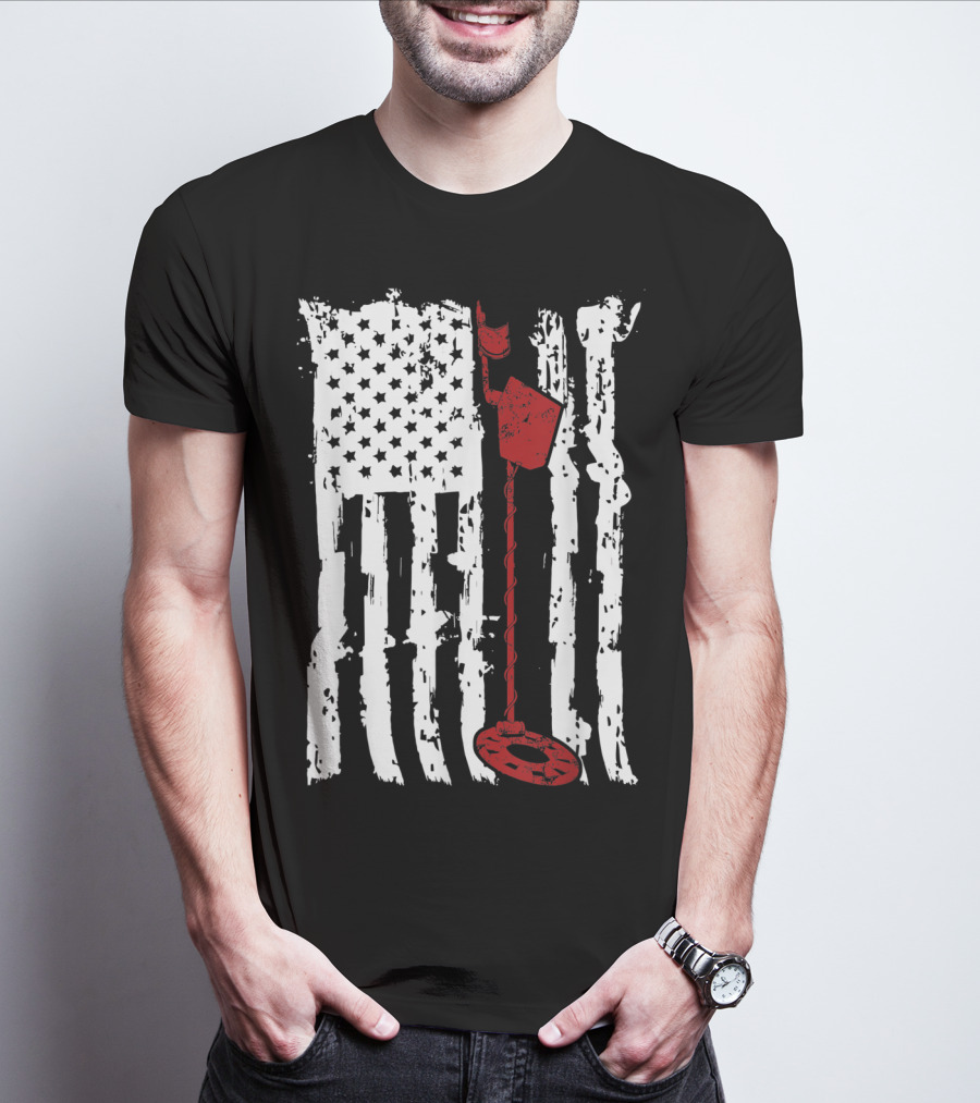 Metal Detector Vintage American Flag T-Shirt