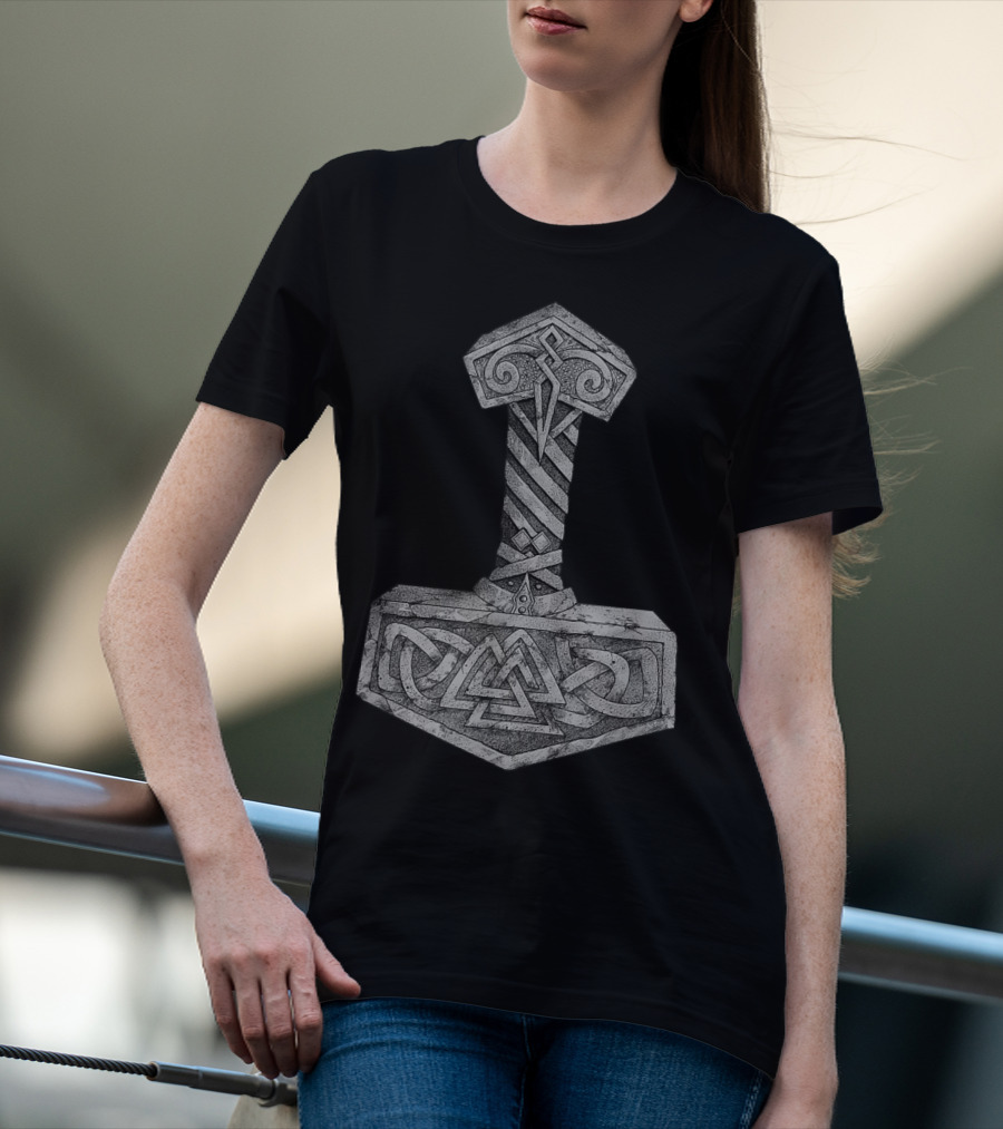 Mjolnir Thor's Hammer With Valknut Symbol Norse Mythology Viking T-Shirt