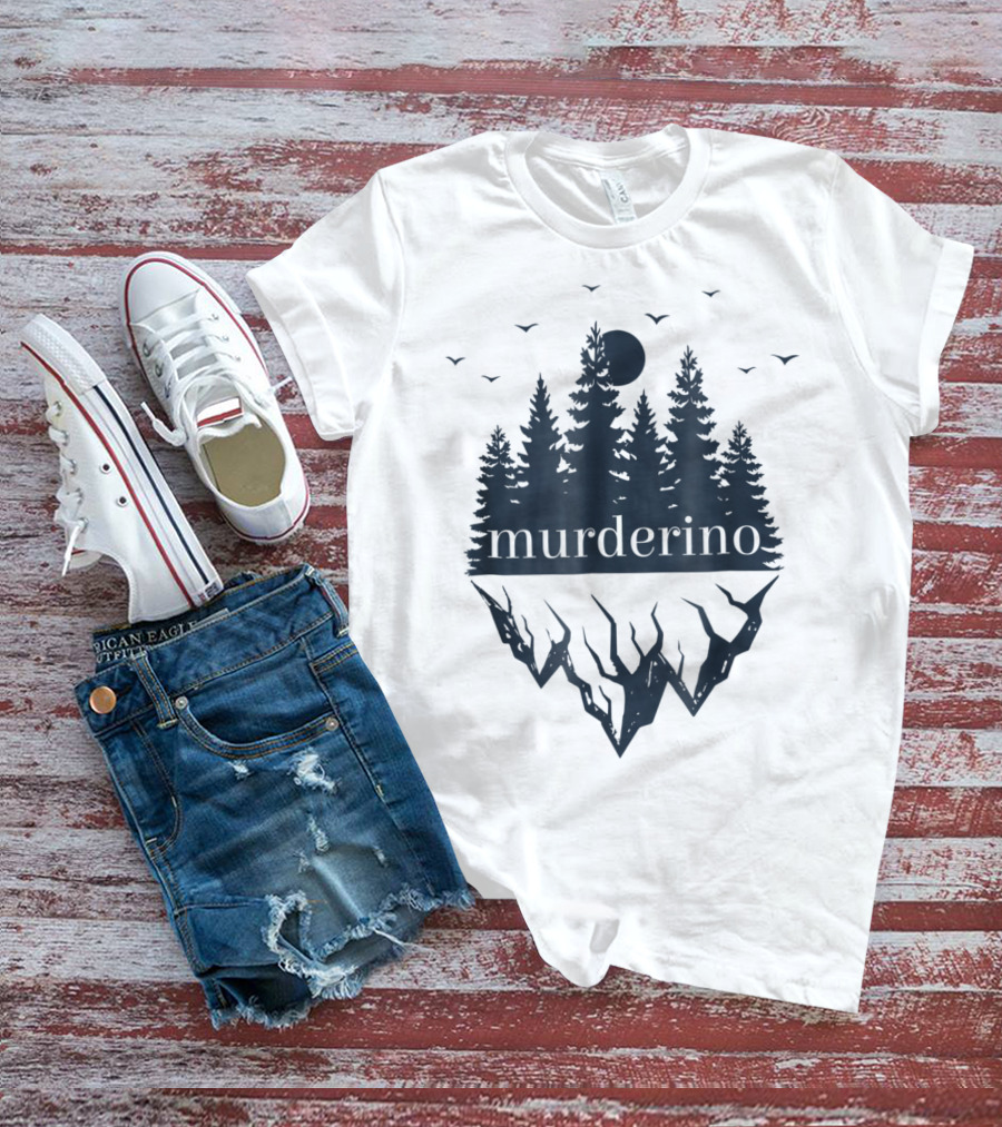 Murderino True Crime Forest Scene With Bats And Moon T-Shirt