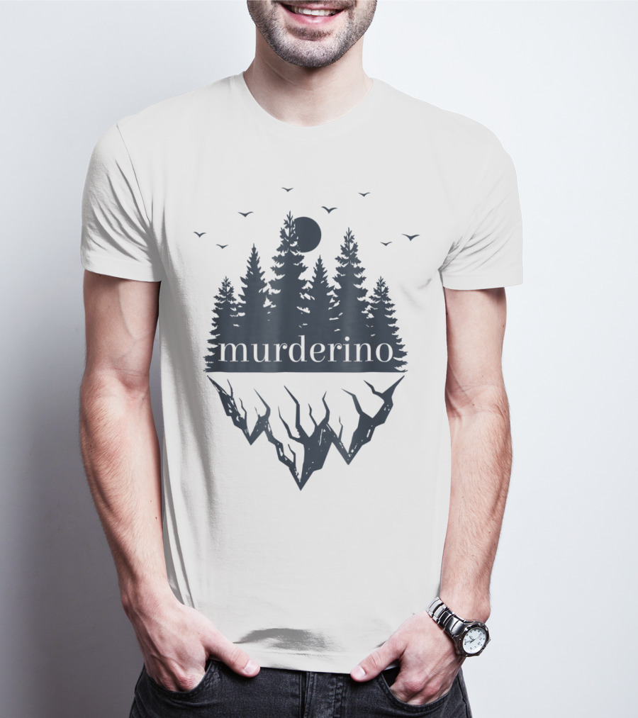 Murderino True Crime Forest Scene With Bats And Moon T-Shirt