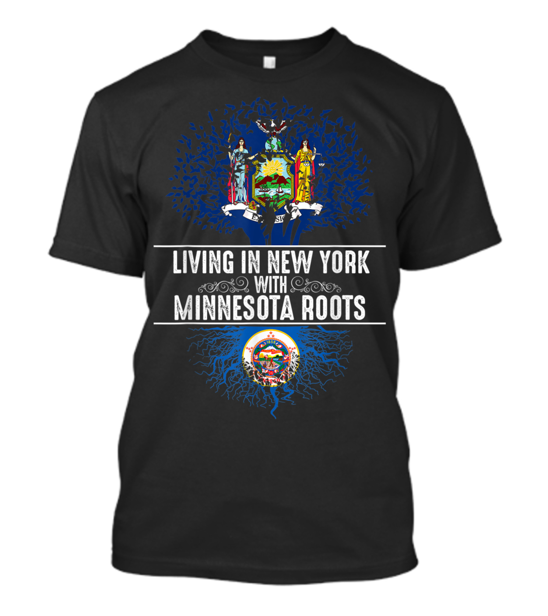 Living In New York With Minnesota Roots State Tree Flag T-Shirt