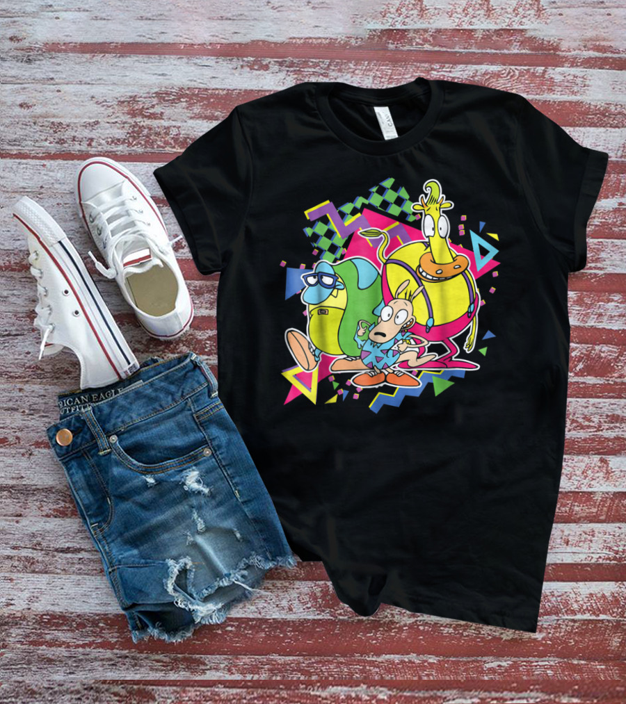 Nickelodeon Rocko's Modern Life 90's Characters With Geometric T-Shirt