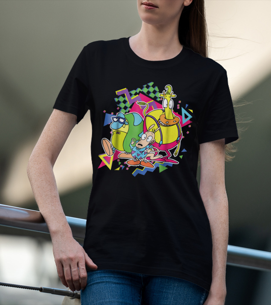 Nickelodeon Rocko's Modern Life 90's Characters With Geometric T-Shirt