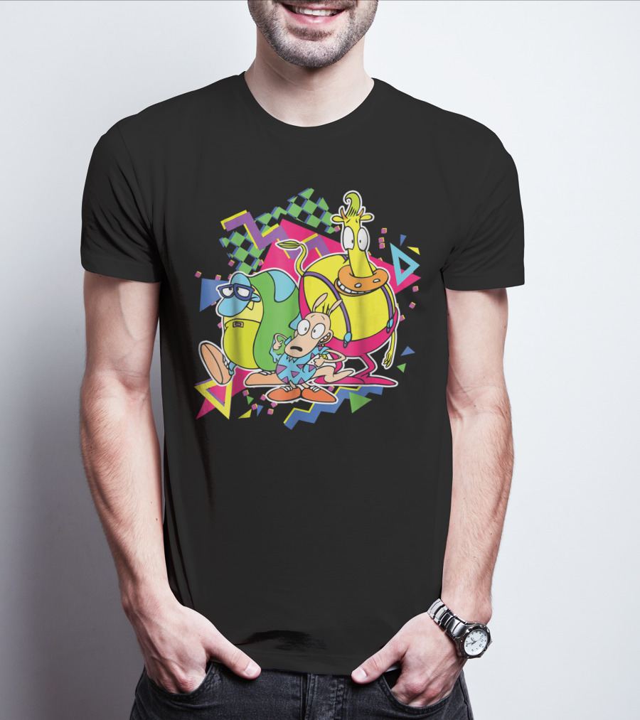 Nickelodeon Rocko's Modern Life 90's Characters With Geometric T-Shirt