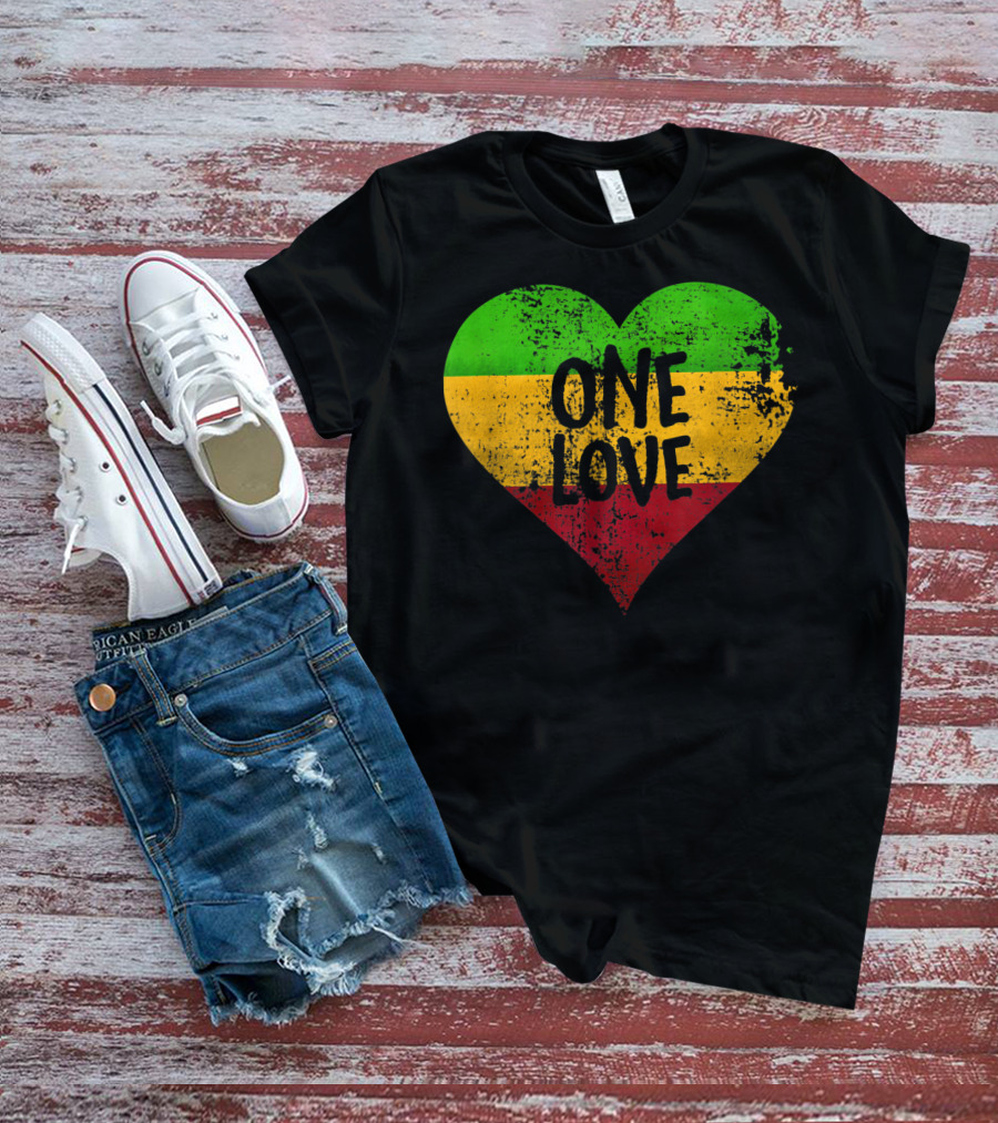 One Love Heart Rastafari Colors Jamaica T-Shirt