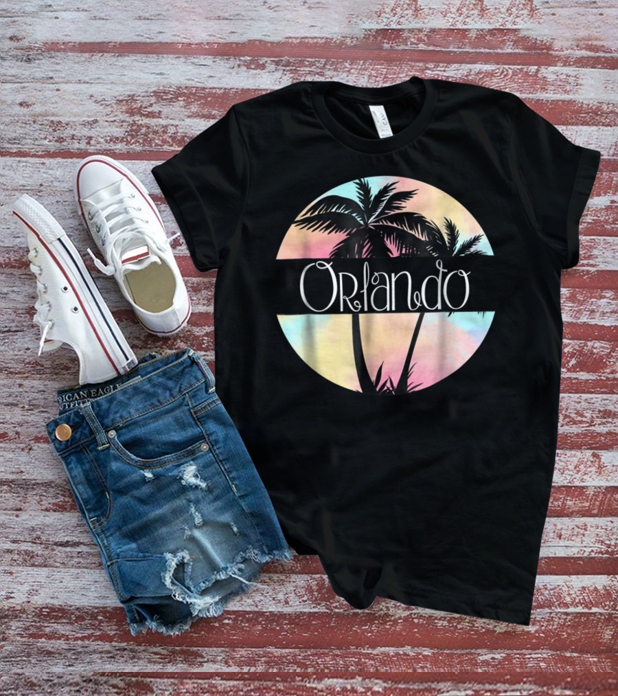 Orlando Florida Souvenir Palm Trees Retro Sunset Circle T-Shirt