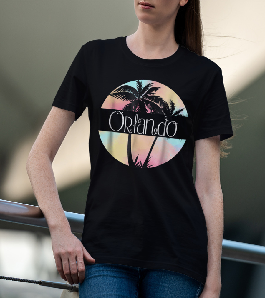 Orlando Florida Souvenir Palm Trees Retro Sunset Circle T-Shirt