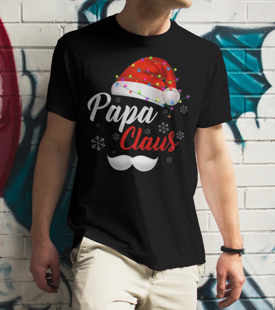 Papa Claus Santa Hat With Lights And Snowflakes T-Shirt