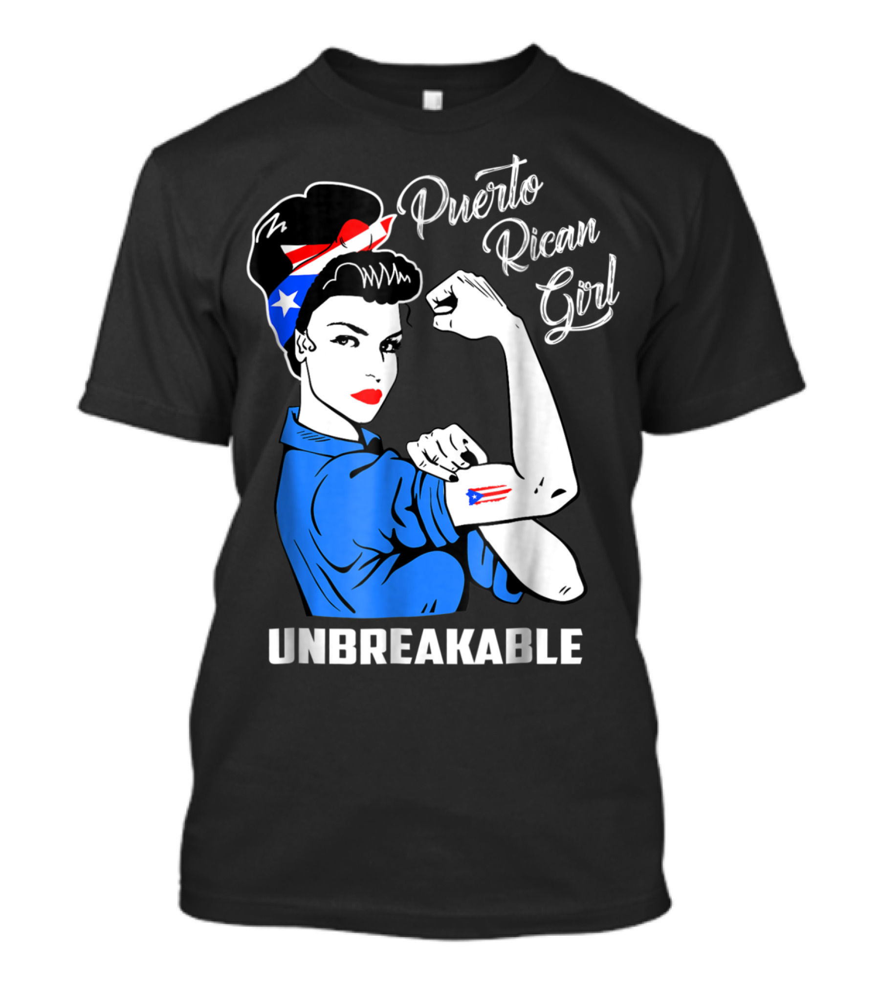 Puerto Rican Girl Unbreakable Rosie The Riveter Flag Tattoo Heritage T-Shirt