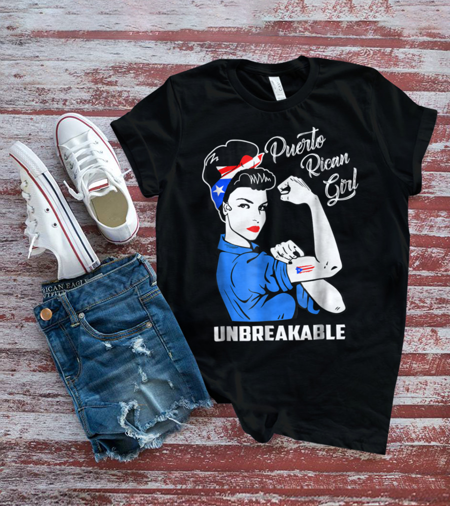 Puerto Rican Girl Unbreakable Rosie The Riveter Flag Tattoo Heritage T-Shirt