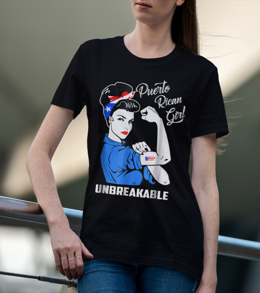 Puerto Rican Girl Unbreakable Rosie The Riveter Flag Tattoo Heritage T-Shirt