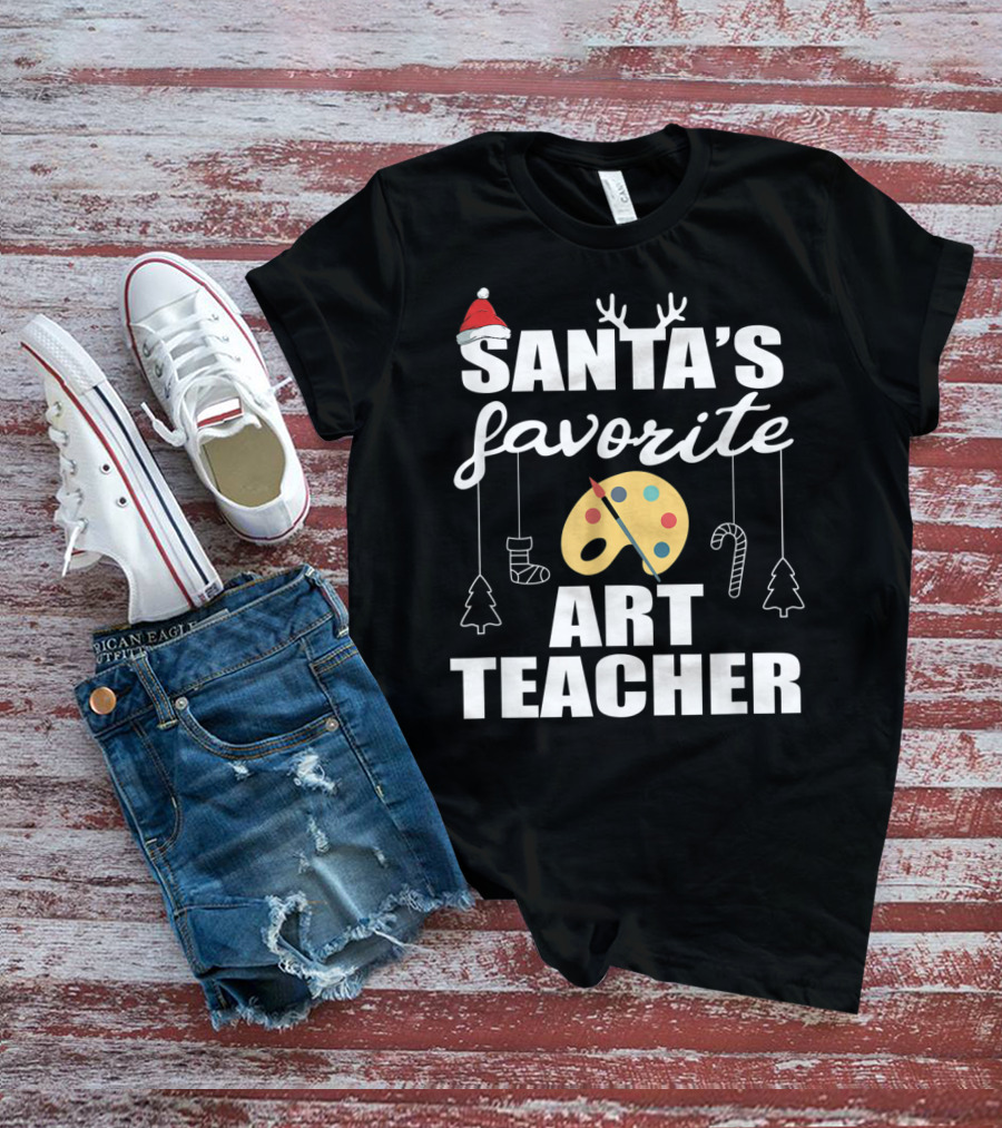 Santa's Favorite Art Teacher Christmas Trees Candy Canes Palette T-Shirt