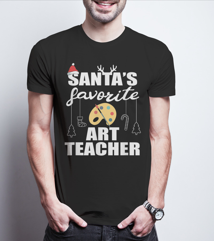 Santa's Favorite Art Teacher Christmas Trees Candy Canes Palette T-Shirt