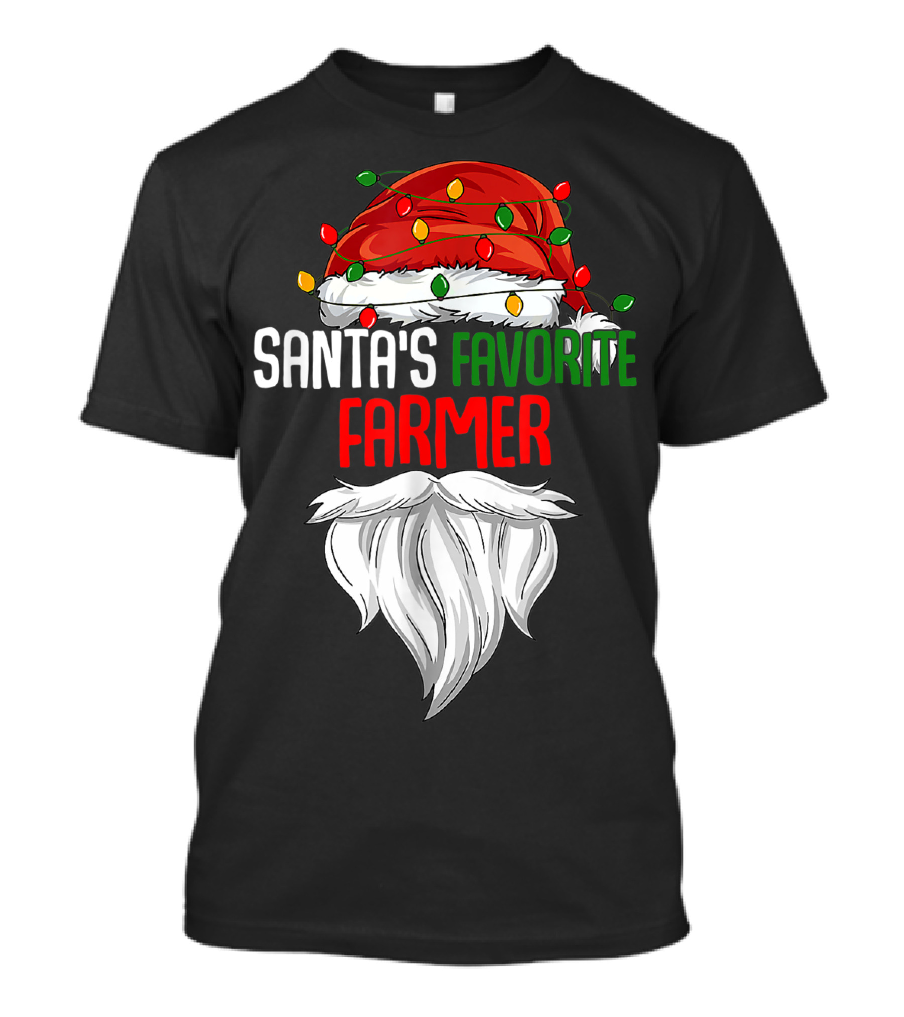 Santa's Favorite Farmer Christmas Beard And Hat Lights T-Shirt