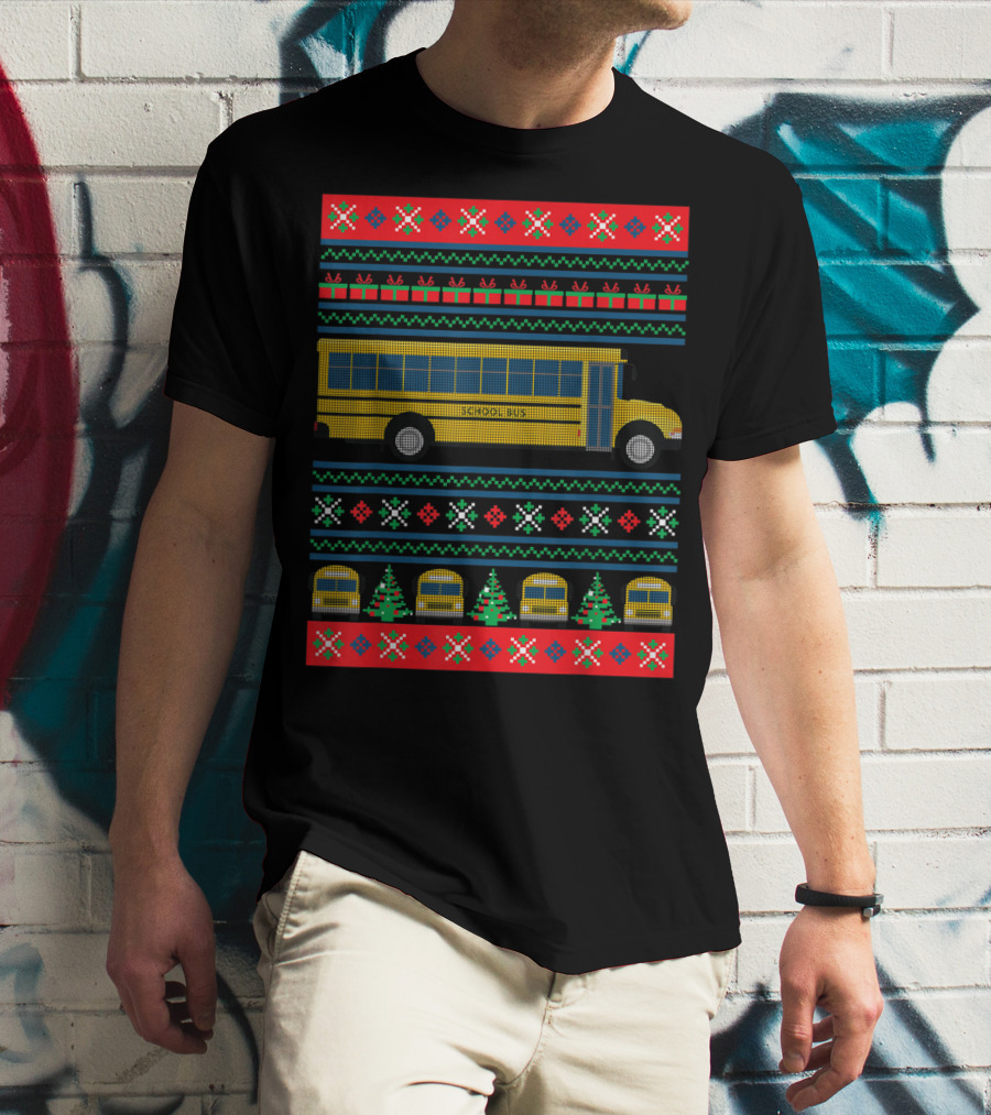 School Bus Ugly Christmas Sweater Driver Holiday T-Shirt