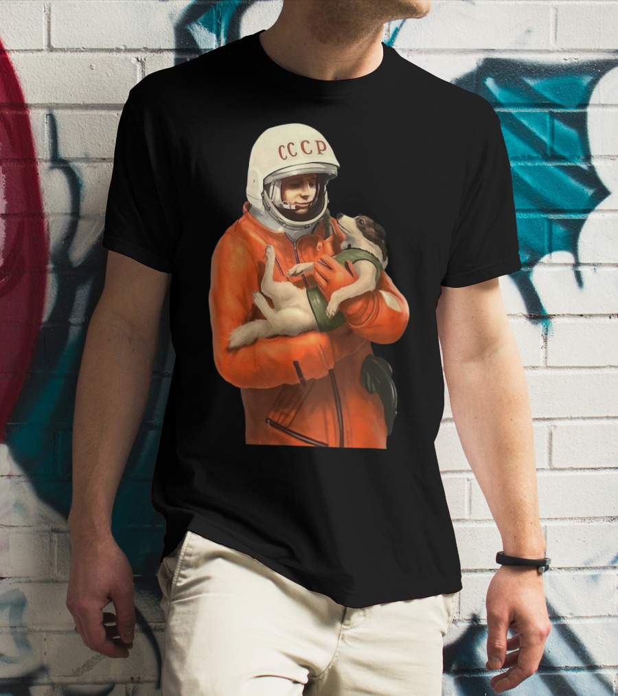 Soviet Space Gagarin USSR CCCP Cosmonaut With Dog In Orange Suit T-Shirt