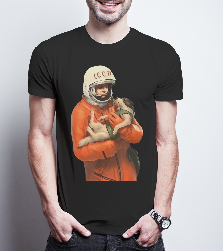 Soviet Space Gagarin USSR CCCP Cosmonaut With Dog In Orange Suit T-Shirt