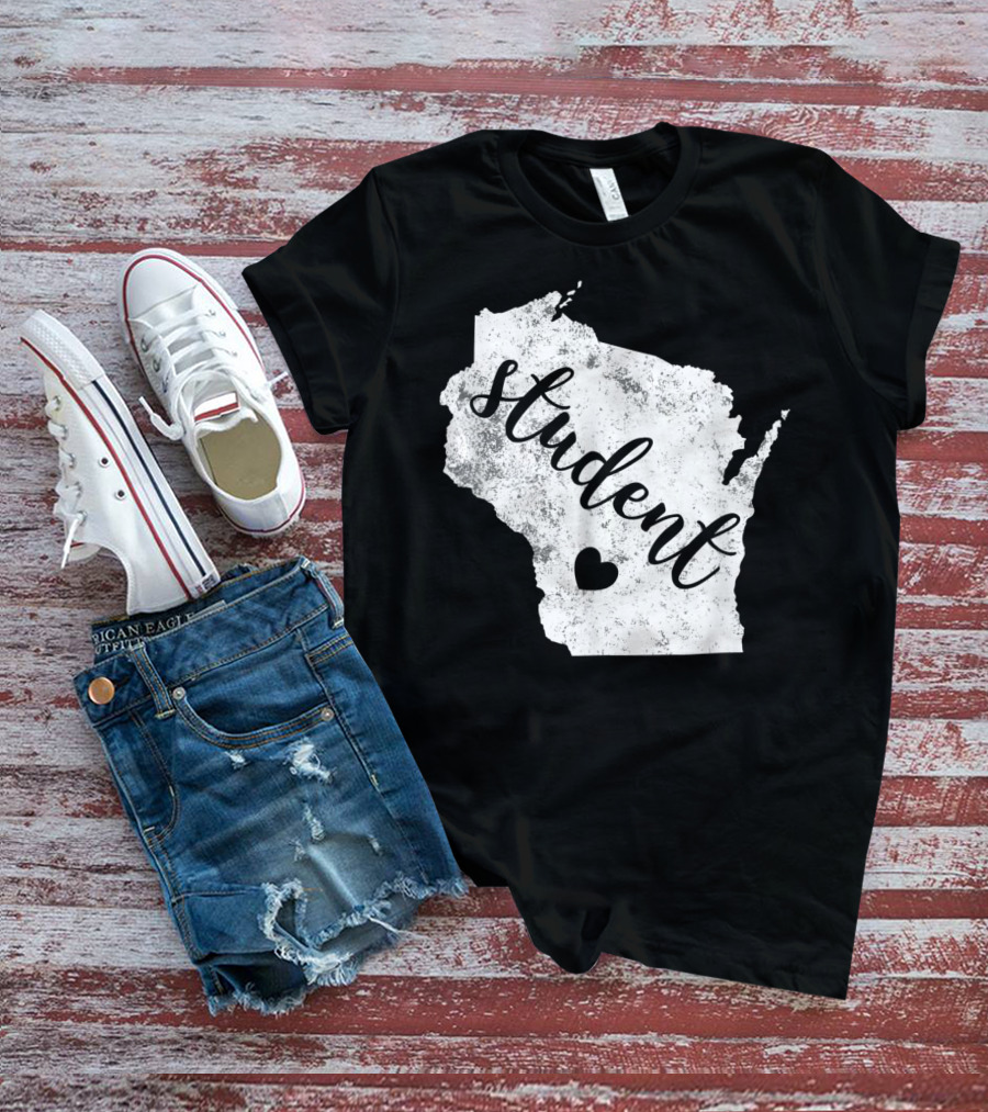 Student Red For Ed Wisconsin Public Education Map Heart T-Shirt