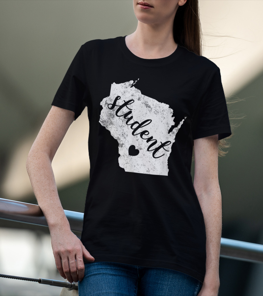 Student Red For Ed Wisconsin Public Education Map Heart T-Shirt