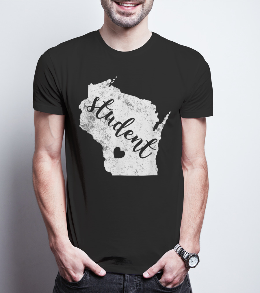 Student Red For Ed Wisconsin Public Education Map Heart T-Shirt