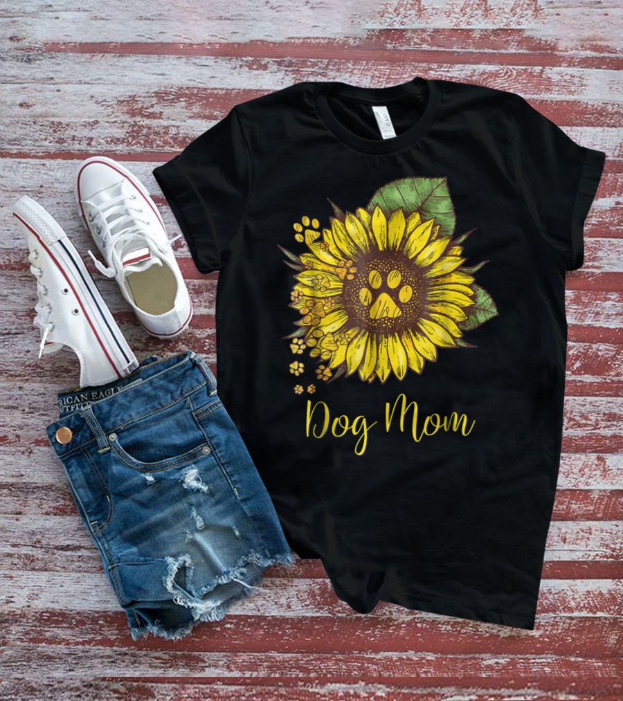 Sunflower Paw Print Dog Mom T-Shirt