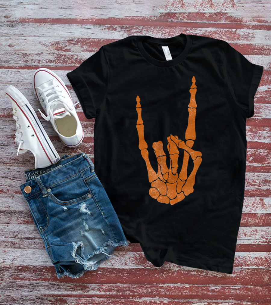 Texas Longhorn Hand Sign Skeleton Bone Structure T-Shirt