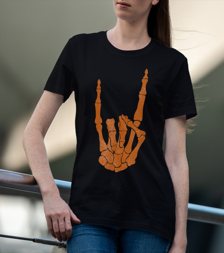 Texas Longhorn Hand Sign Skeleton Bone Structure T-Shirt