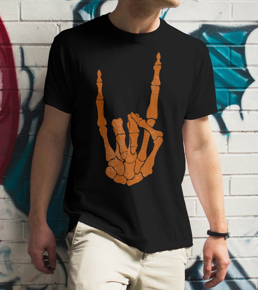 Texas Longhorn Hand Sign Skeleton Bone Structure T-Shirt