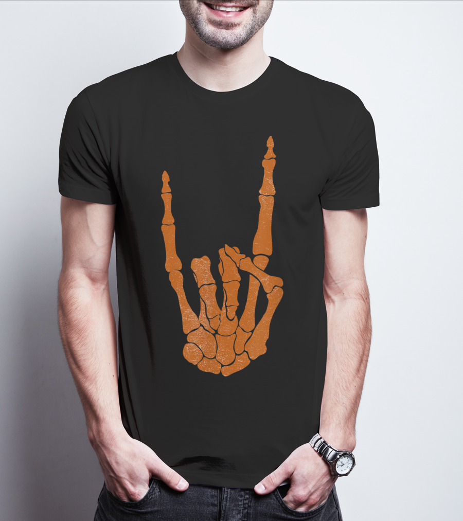 Texas Longhorn Hand Sign Skeleton Bone Structure T-Shirt