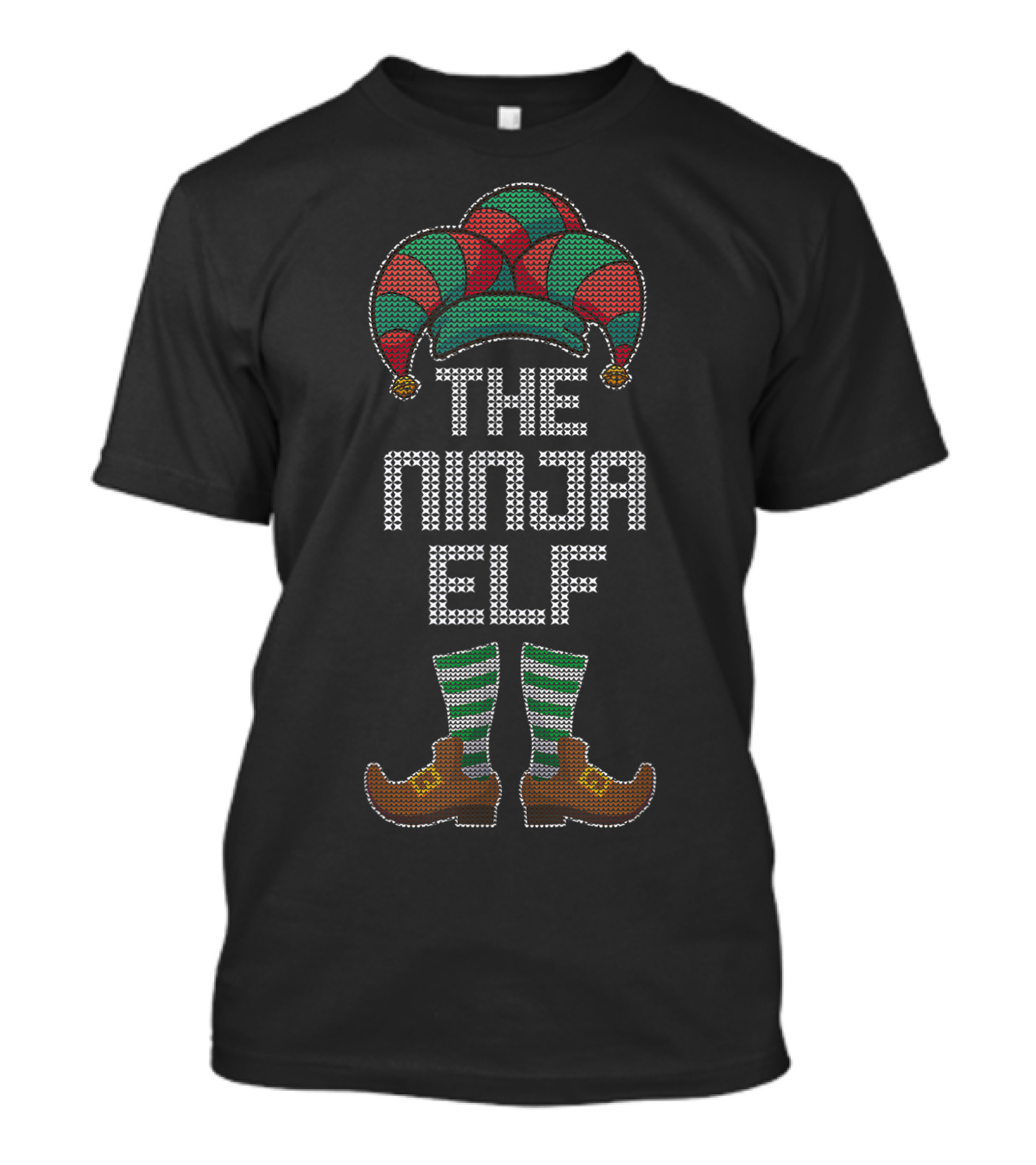 The Ninja Elf Family Jester Hat And Striped Stockings T-Shirt
