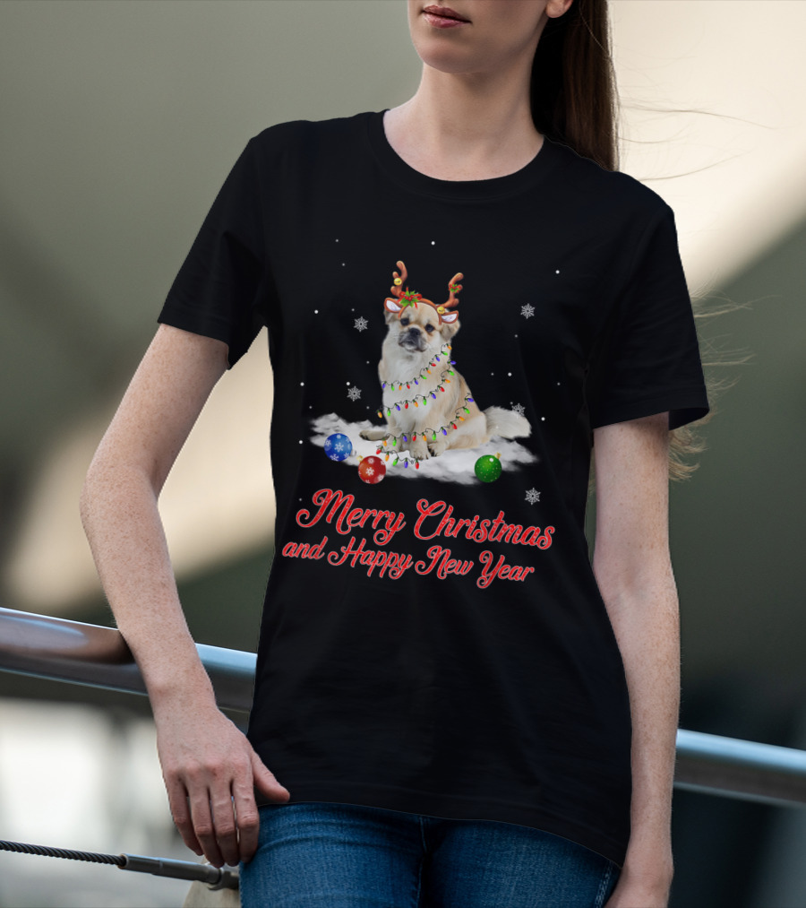 Merry Christmas And Happy New Year Tibetan Spaniel Reindeer Snowflakes T-Shirt