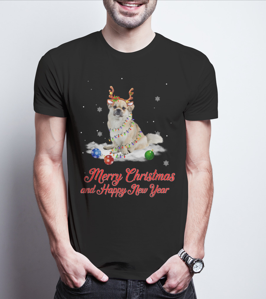 Merry Christmas And Happy New Year Tibetan Spaniel Reindeer Snowflakes T-Shirt