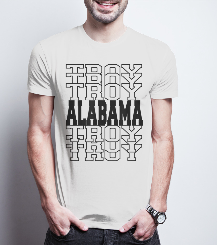 Troy Alabama Retro Athletic Style Stacked Typography T-Shirt