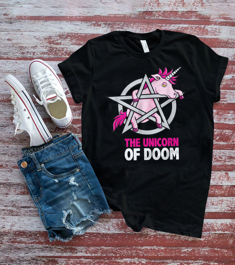 The Unicorn Of Doom Baphomet Pentagram Satanic T-Shirt