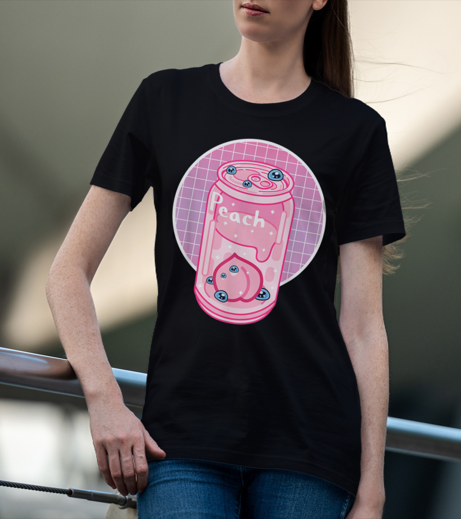 Vaporwave Aesthetic Peach Soft Drink Pastel Grid Can T-Shirt