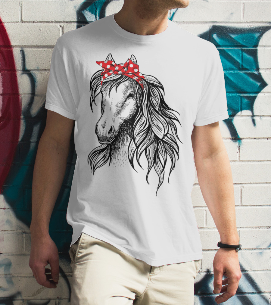 Cute Horse Red Polka Dot Bandana Headband Horse Lovers T-Shirt
