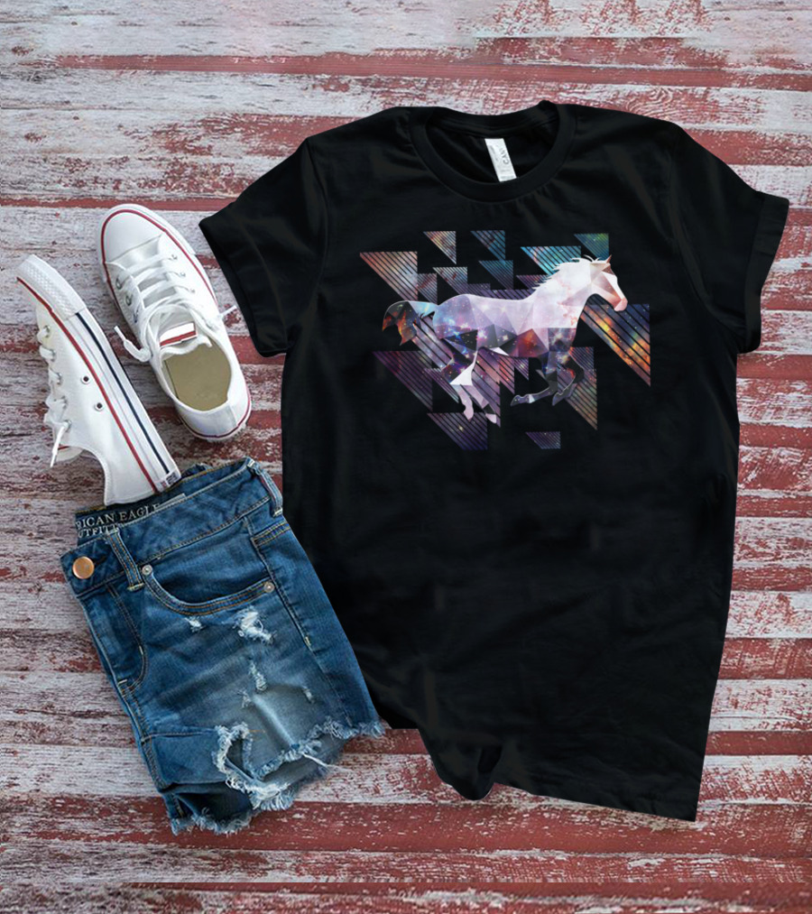 Cute Cool Triangular Galaxy Horse Ride T-Shirt