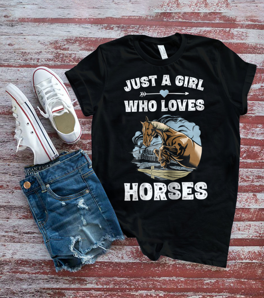 Just A Girl Who Loves Horses Racing Riding Equestrian T-Shirt