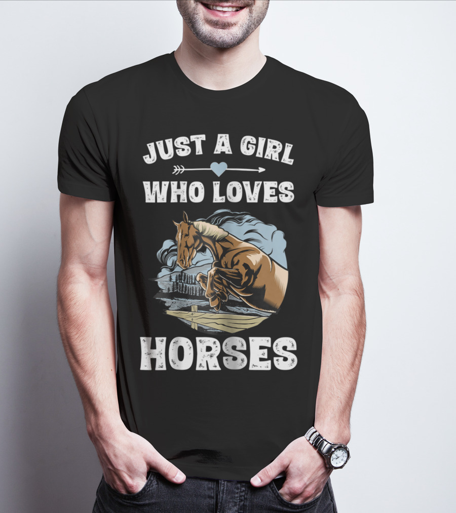 Just A Girl Who Loves Horses Racing Riding Equestrian T-Shirt