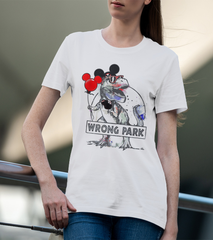 Wrong Park Funny Rex With Mouse Ears And Balloon T-Shirt