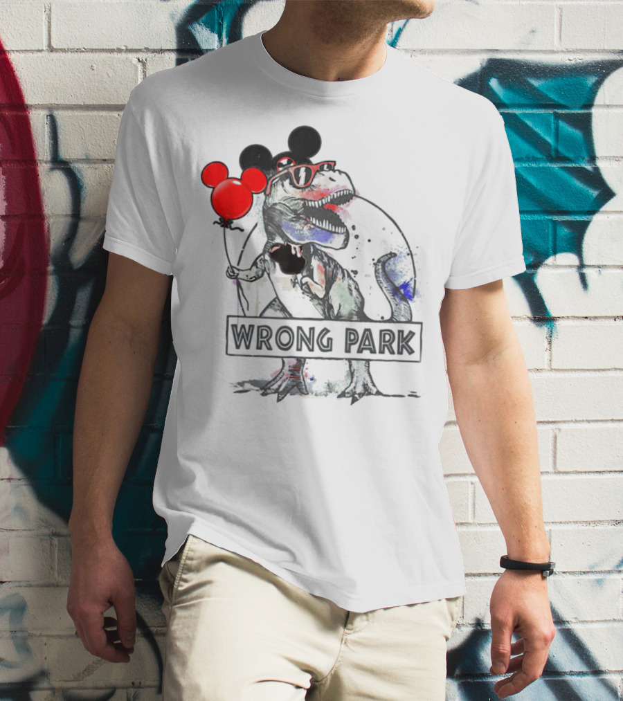 Wrong Park Funny Rex With Mouse Ears And Balloon T-Shirt
