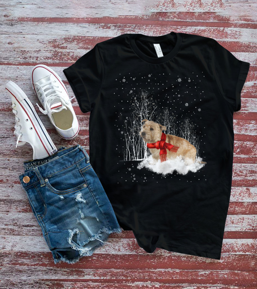 Glen Of Imaal Terrier Winter Scene With Snowflakes And Red Scarf T-Shirt