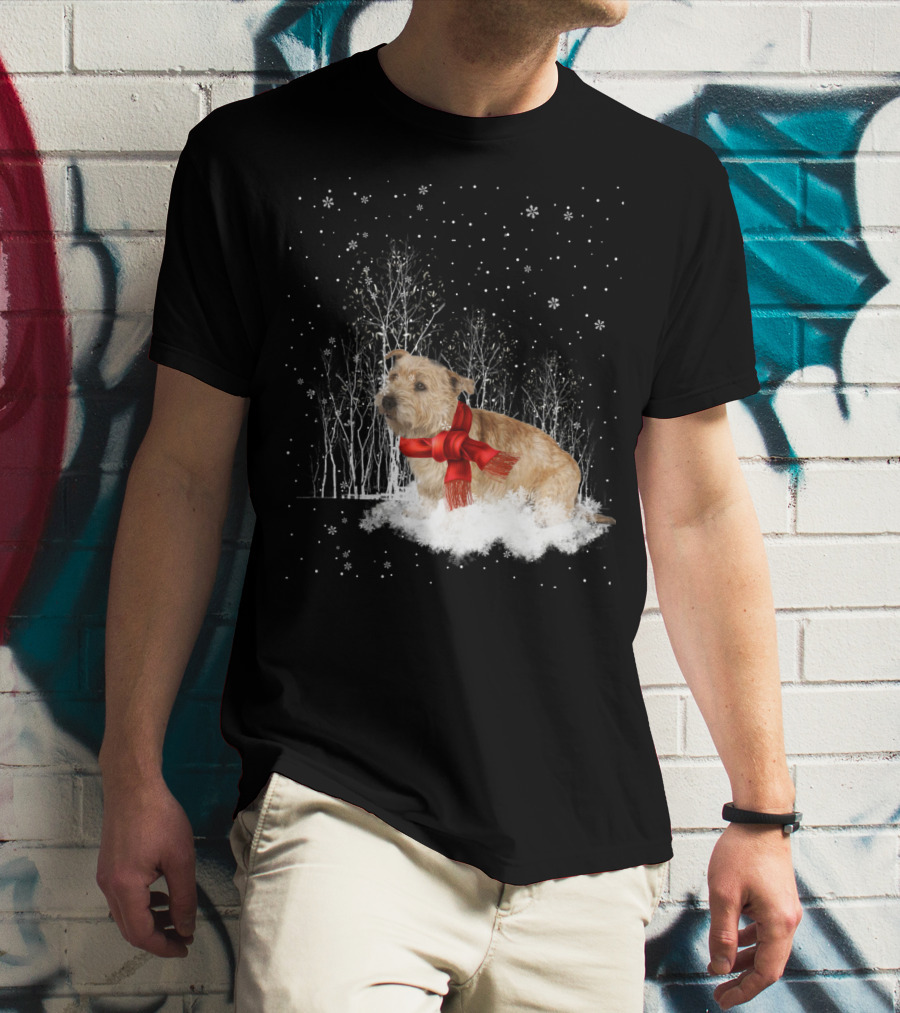Glen Of Imaal Terrier Winter Scene With Snowflakes And Red Scarf T-Shirt